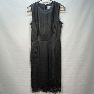 Reiss Black Lamb Leather Sleeveless Floral Lace Bodycon Dress Size 2